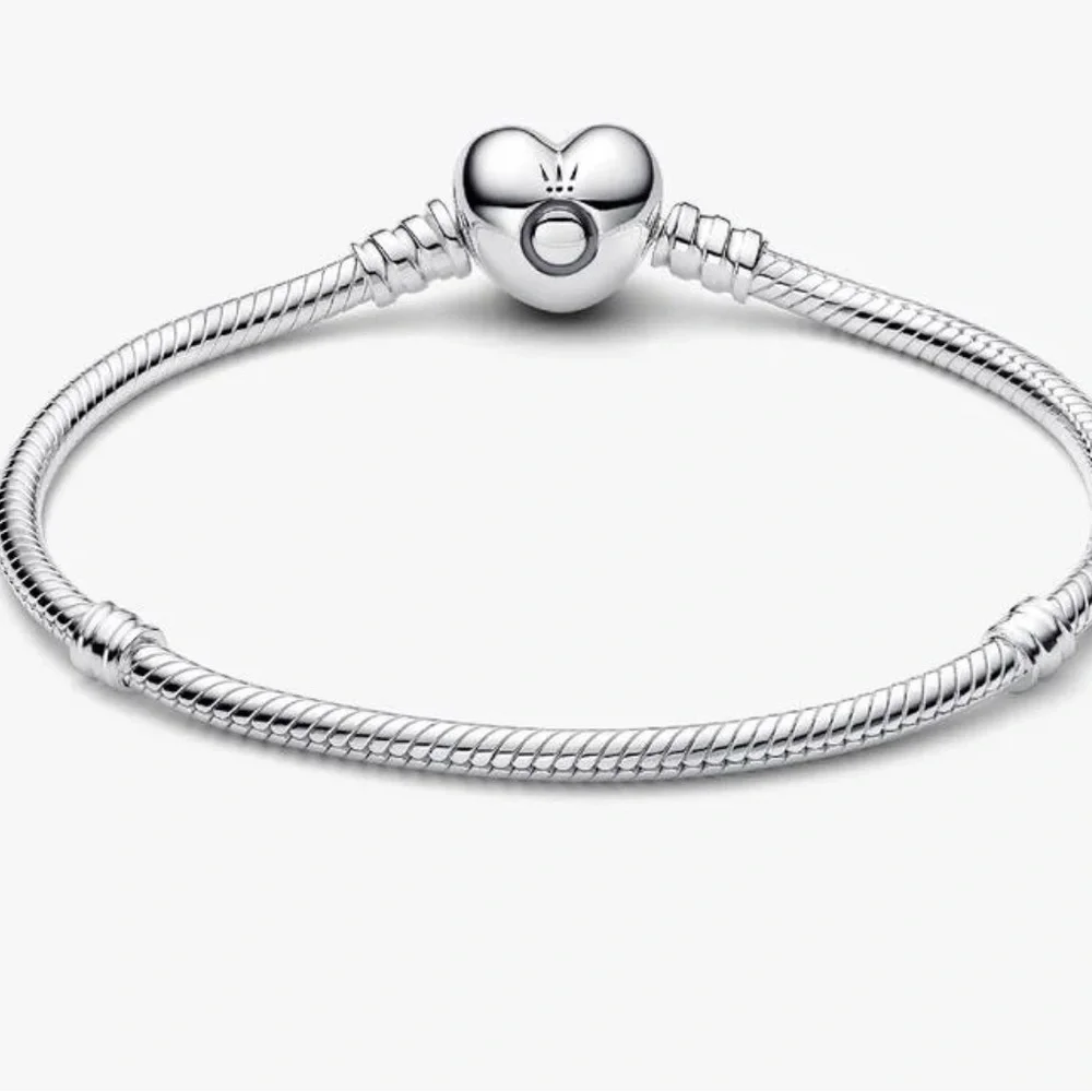 Pandora Sterling Silver Heart Clasp Snake Chain Charm Bracelet